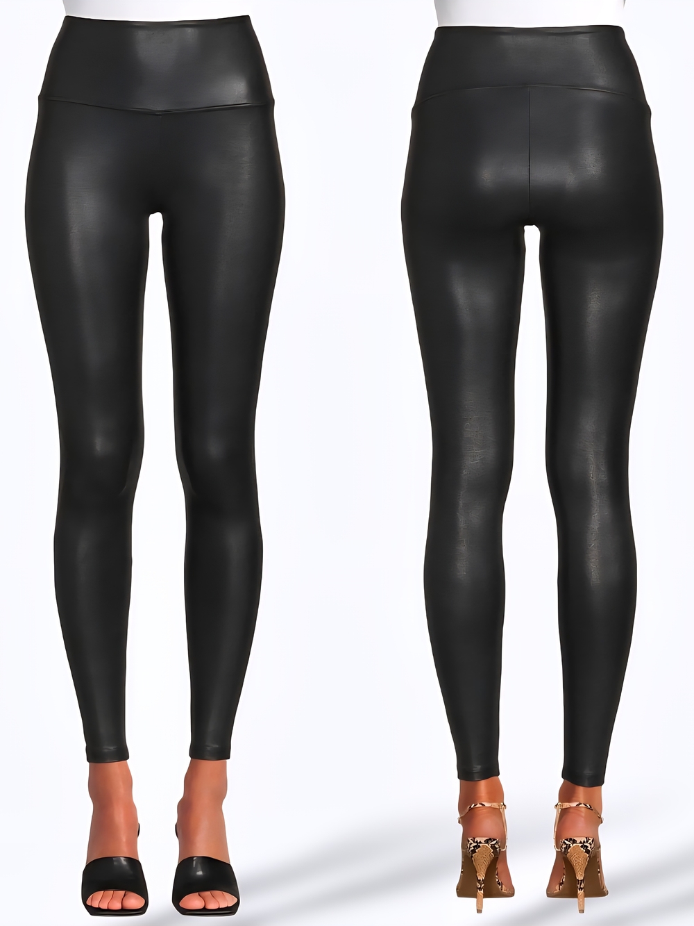 🔴Time&Tru Black Faux Leather High-Waisted Leggings Full Length Skinny Large